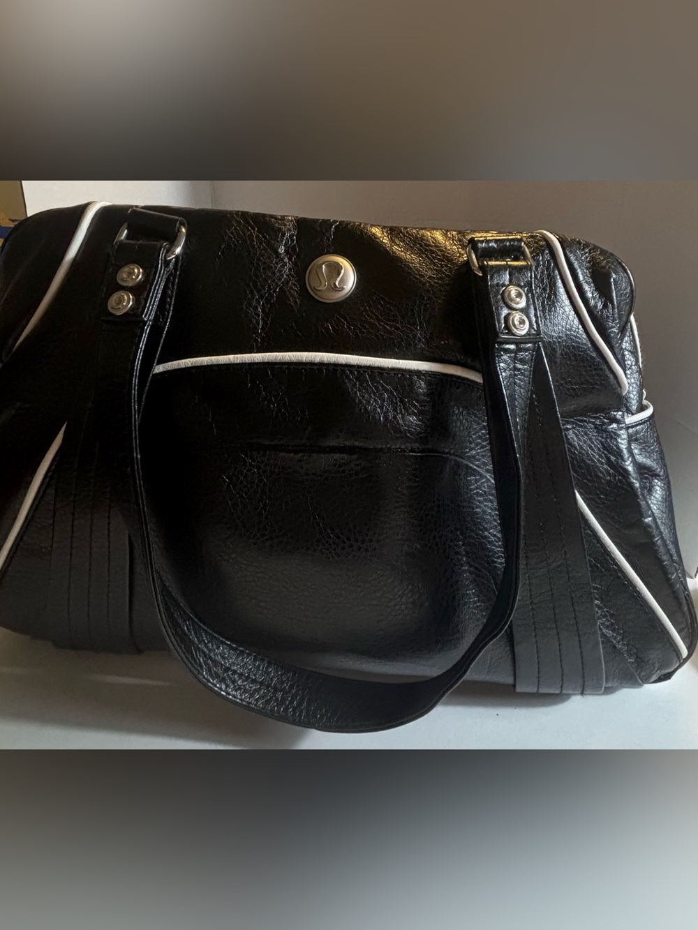 Lululemon Vintage Duffle Gym Travel Bag Black White Piping Retro 18x8